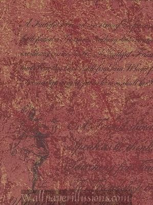 5812295 Script Tuscan Red Paper Illusion Faux Finish Wallpaper